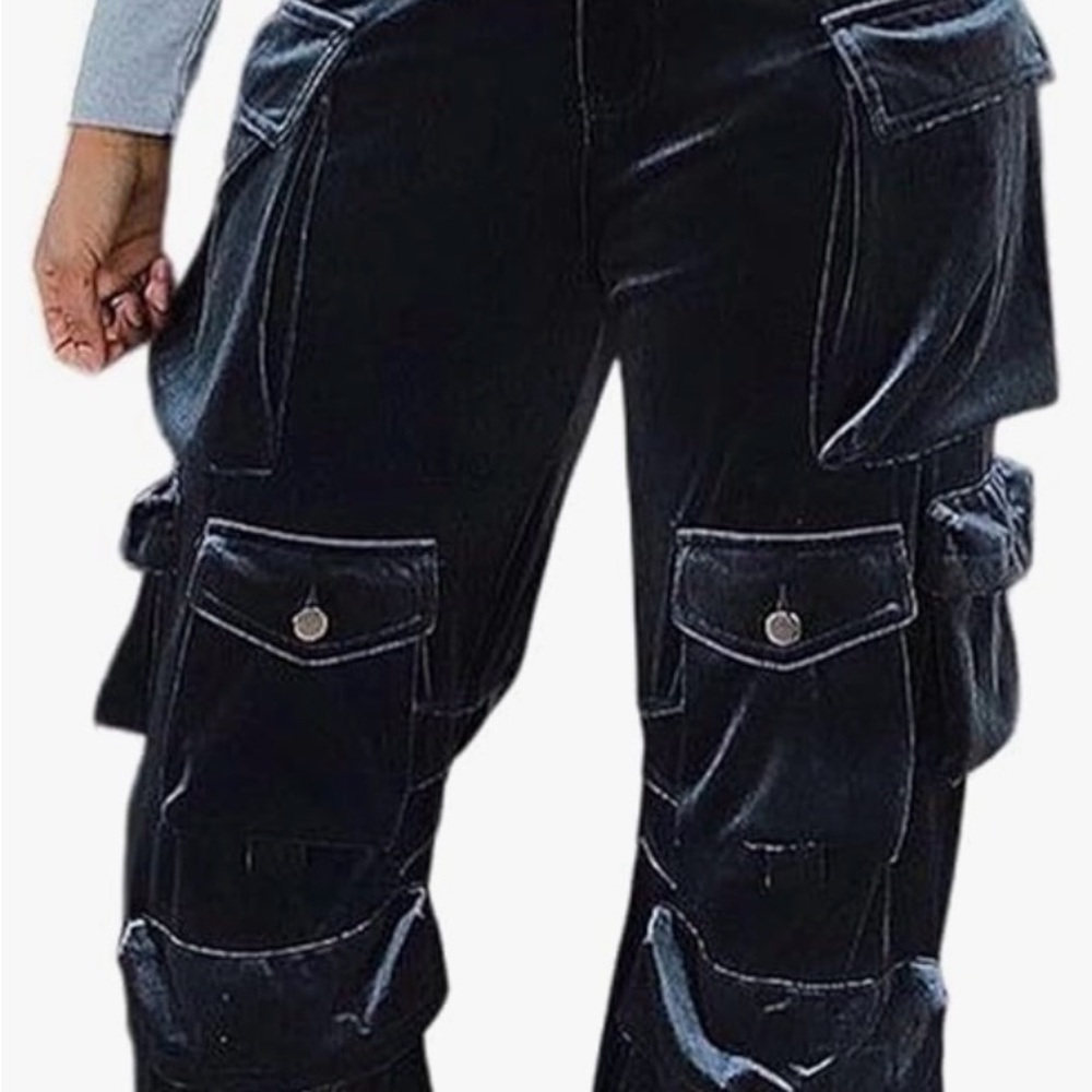 Dark Gray Velvet Cargo Pants